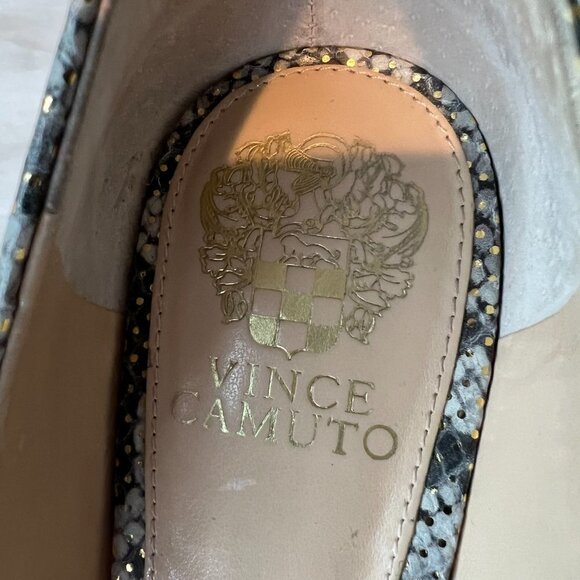 Vince Camuto Gray Snakeskin Gold Metallic Low Pumps, Size 8 1/2M - Picture 8 of 10